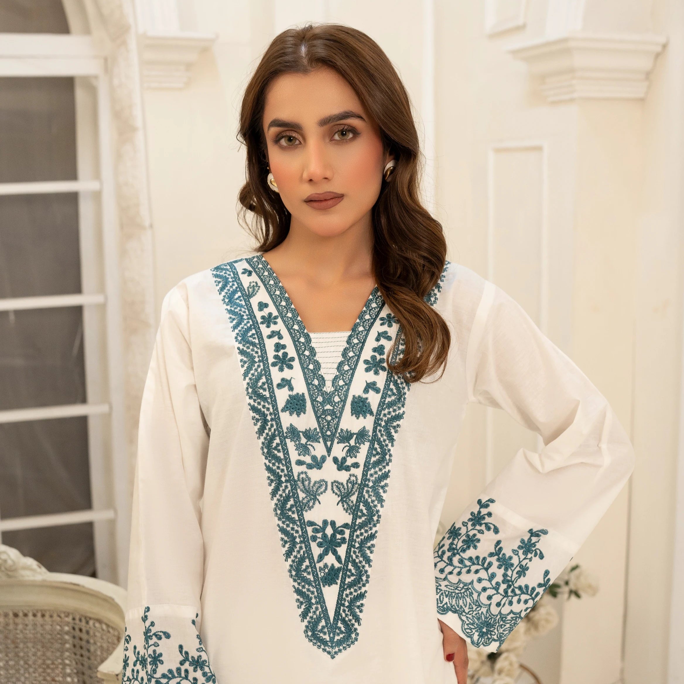 Abeer 2PC White Embroidered Lawn Suit