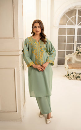 Abeer 2PC Sage Green Embroidered Lawn Suit