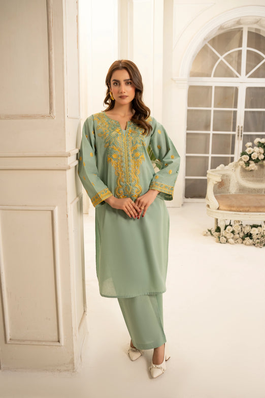 Abeer 2PC Sage Green Embroidered Lawn Suit