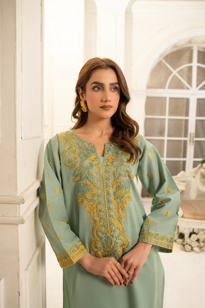 Abeer 2PC Sage Green Embroidered Lawn Suit