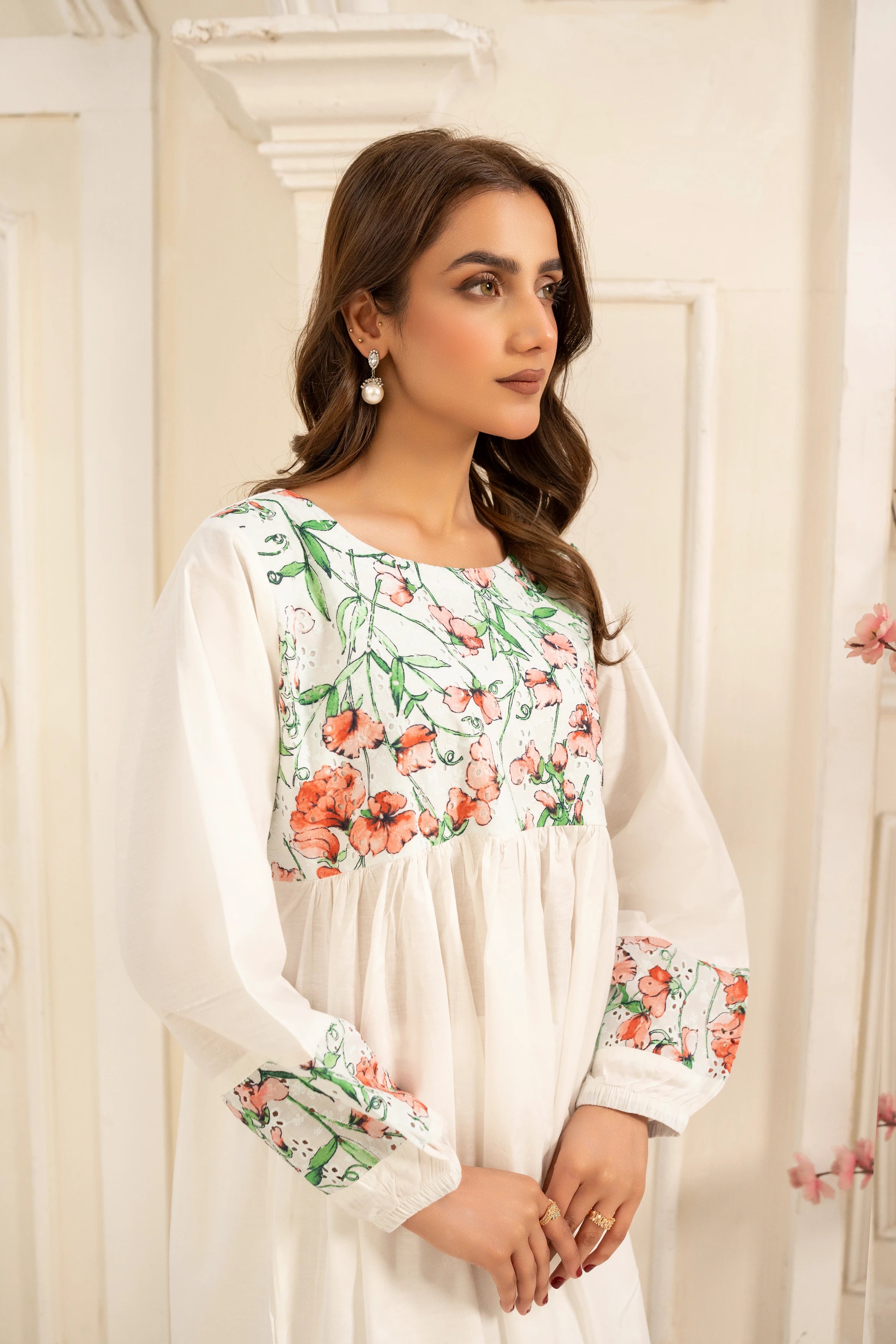 Abeer 2PC White Embroidered Lawn Frock
