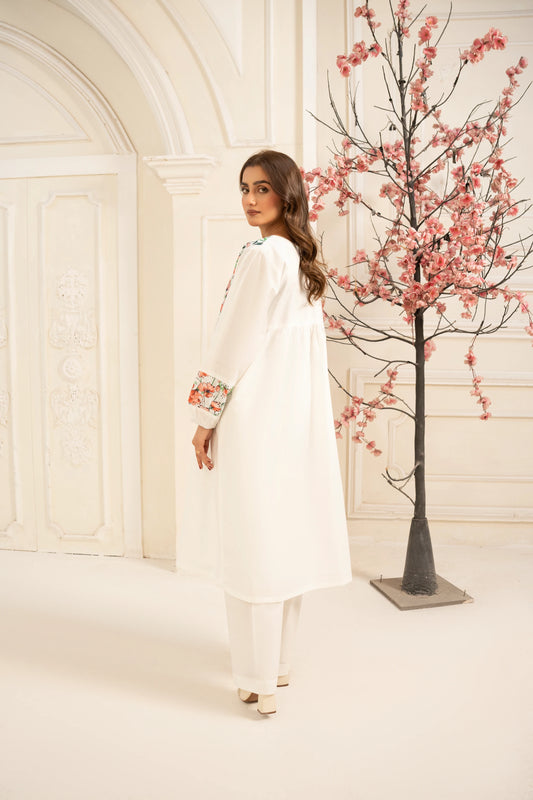 Abeer 2PC White Embroidered Lawn Frock