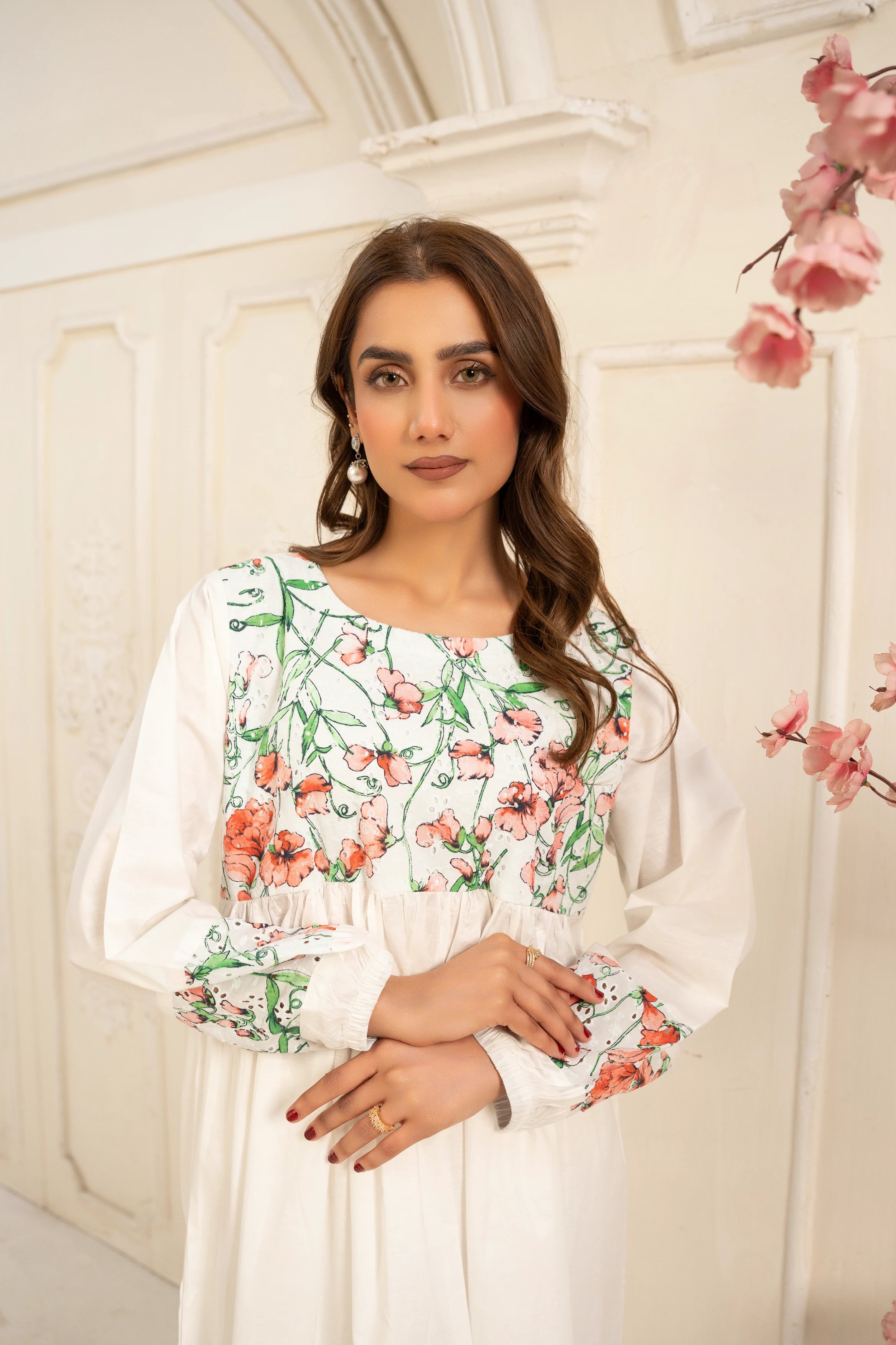 Abeer 2PC White Embroidered Lawn Frock