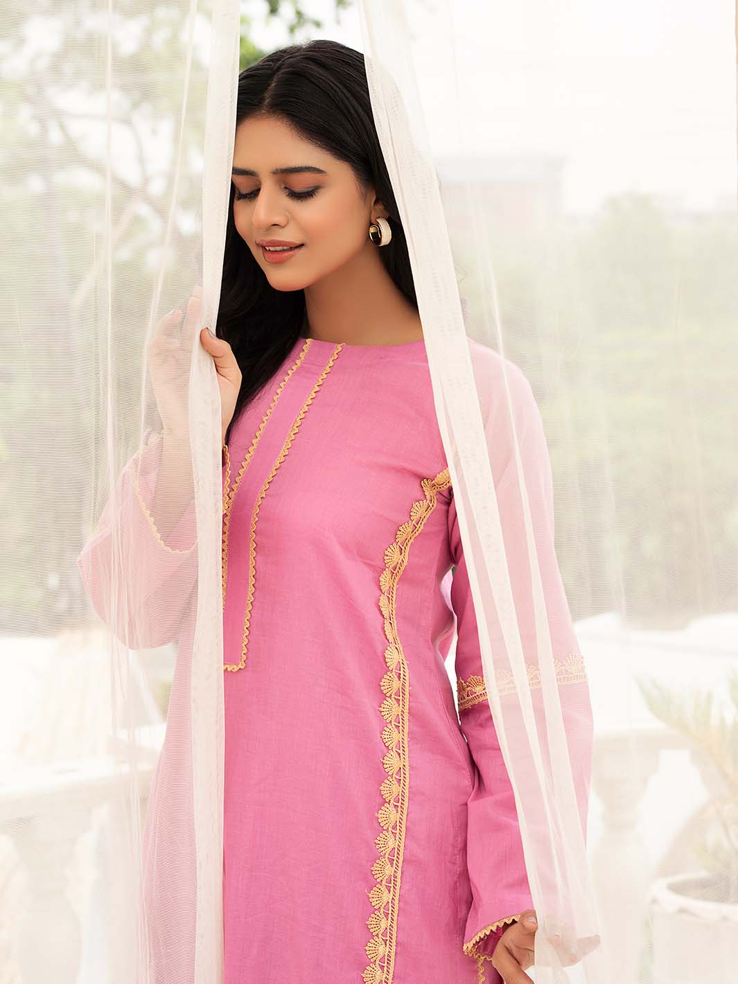 Pink Lace Work Lawn Co-Ord