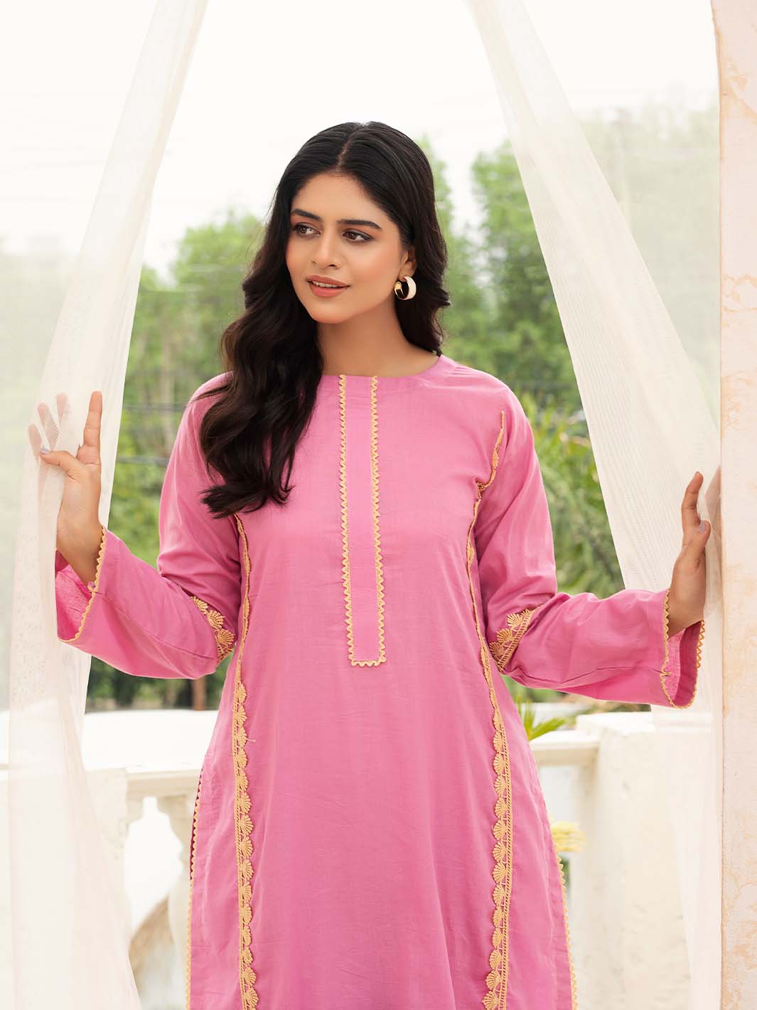 Pink Lace Work Lawn Co-Ord