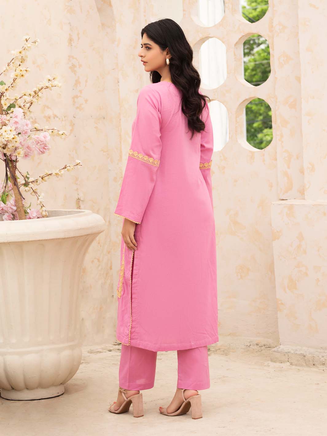 Pink Lace Work Lawn Co-Ord