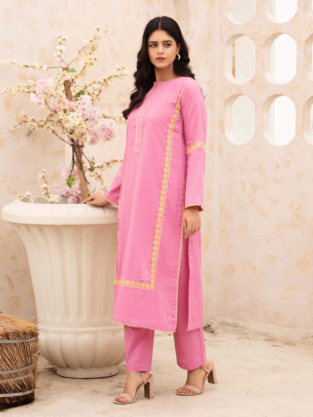 Pink Lace Work Lawn Co-Ord