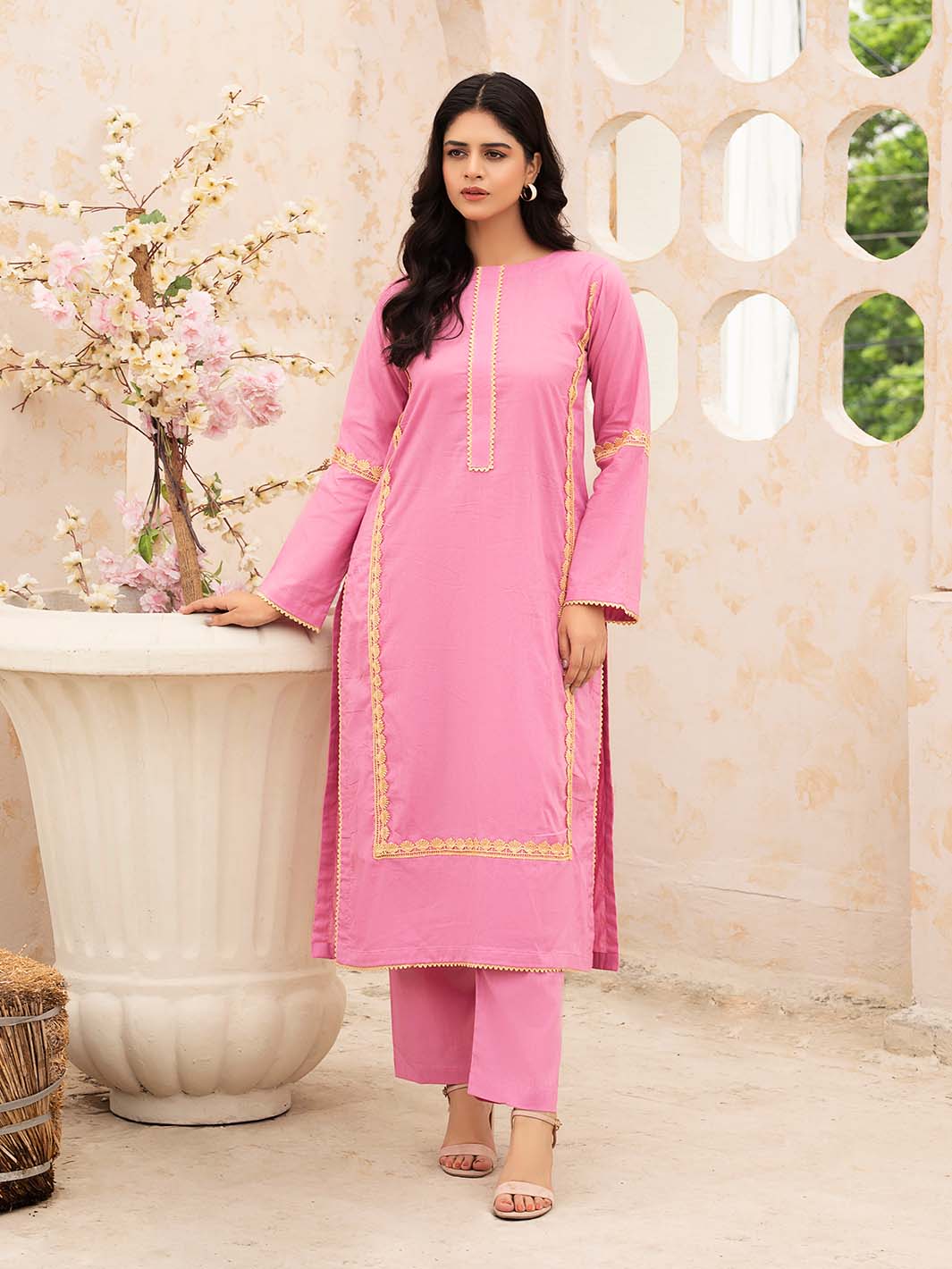 Pink Lace Work Lawn Co-Ord