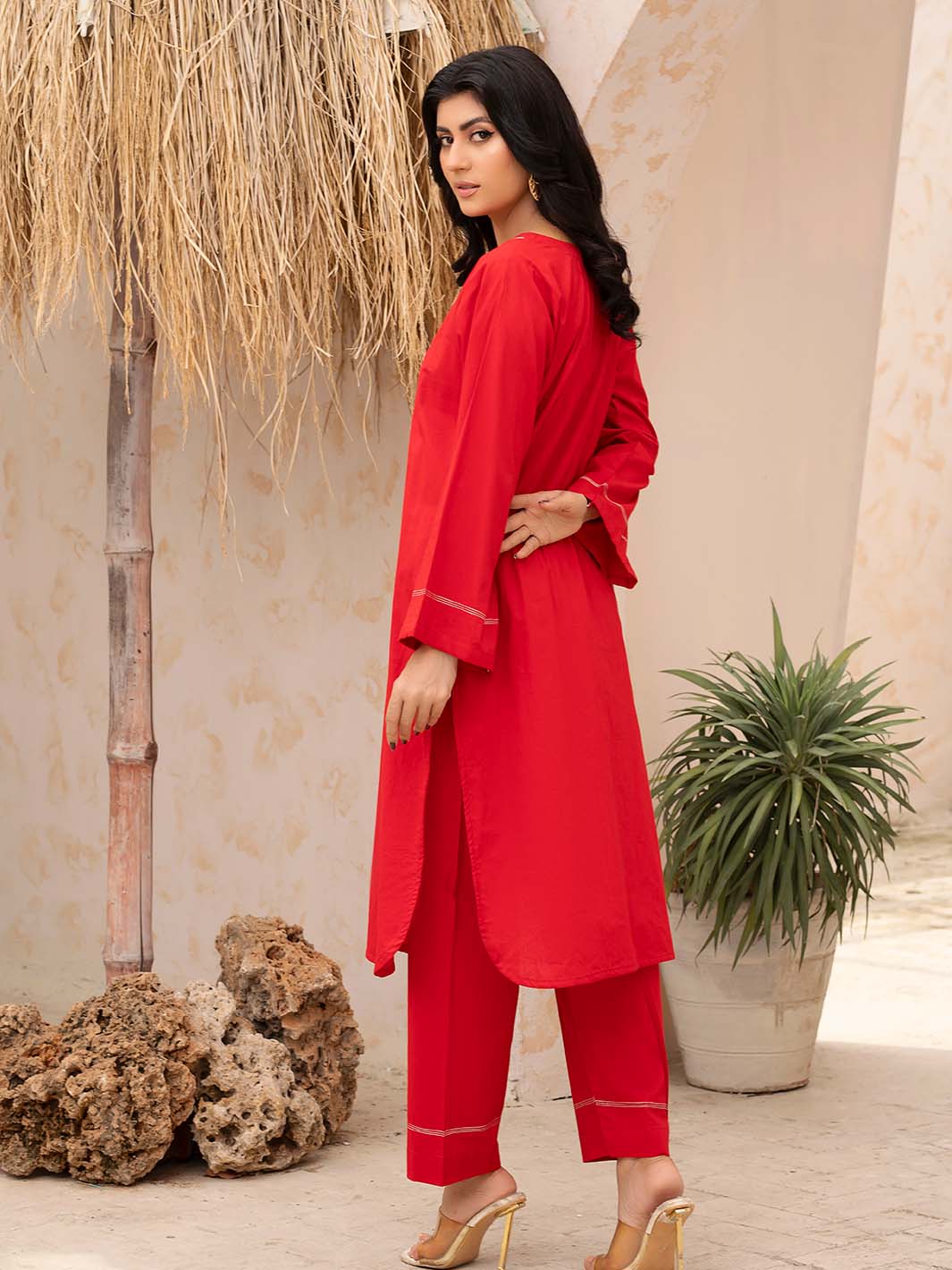 Red Arabic Lawn Co-Ord