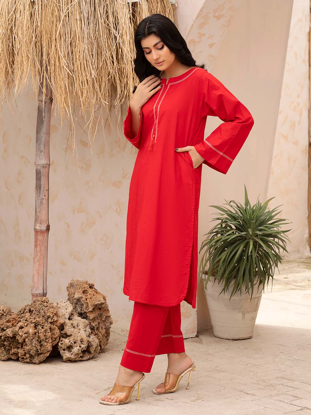Red Arabic Lawn Co-Ord