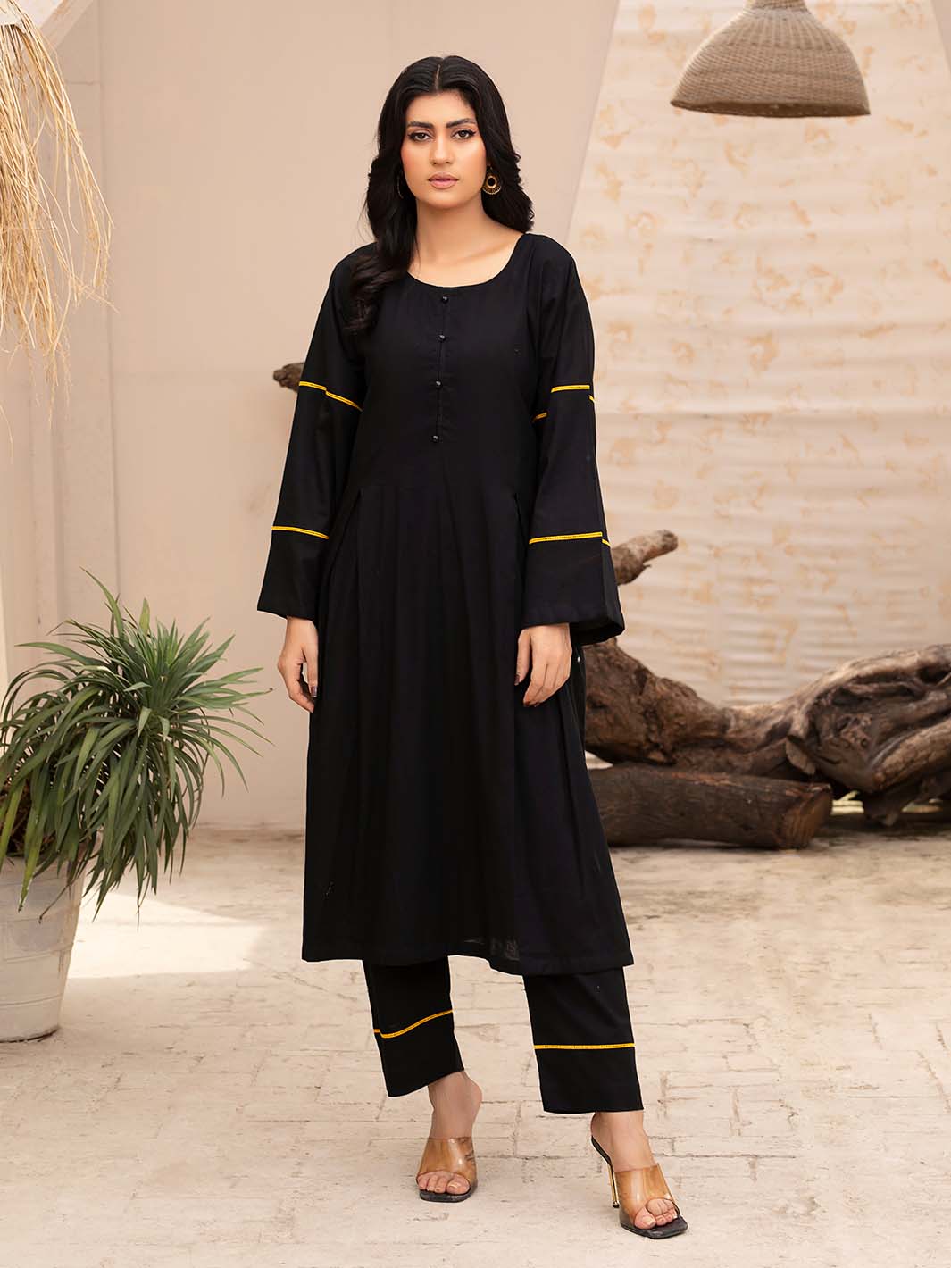 Black Lace Work Lawn Co-Ord