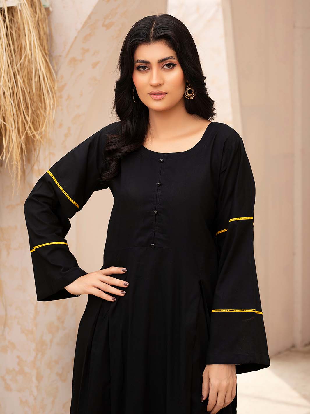 Black Lace Work Lawn Co-Ord