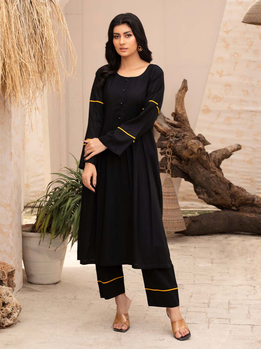 Black Lace Work Lawn Co-Ord