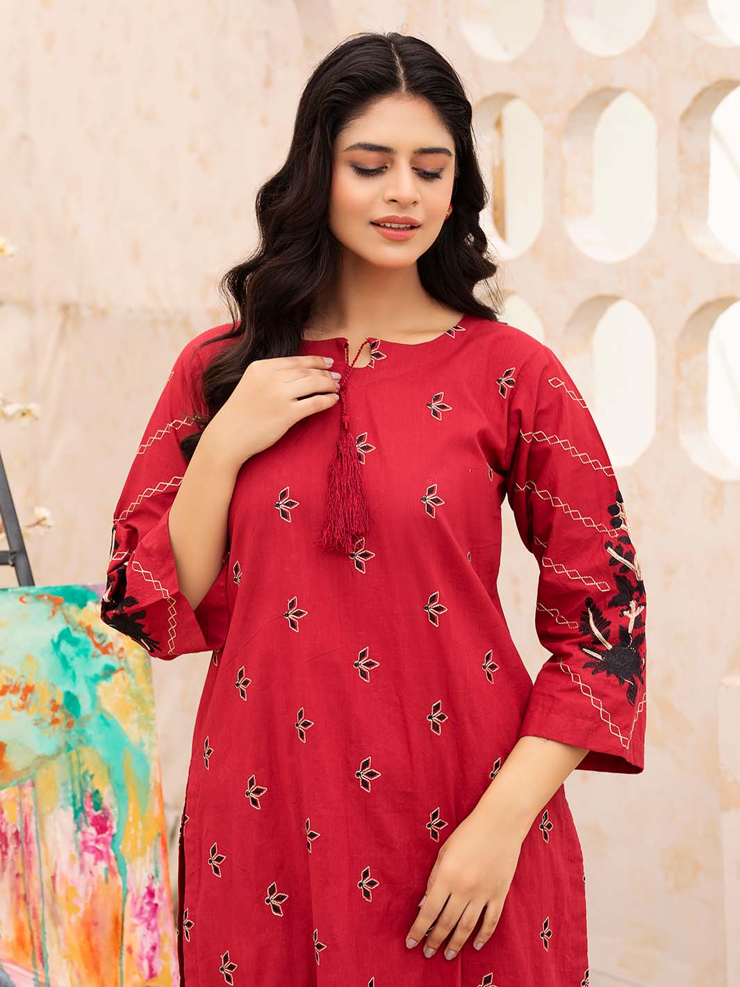 Maroon Embroidered Lawn Suit