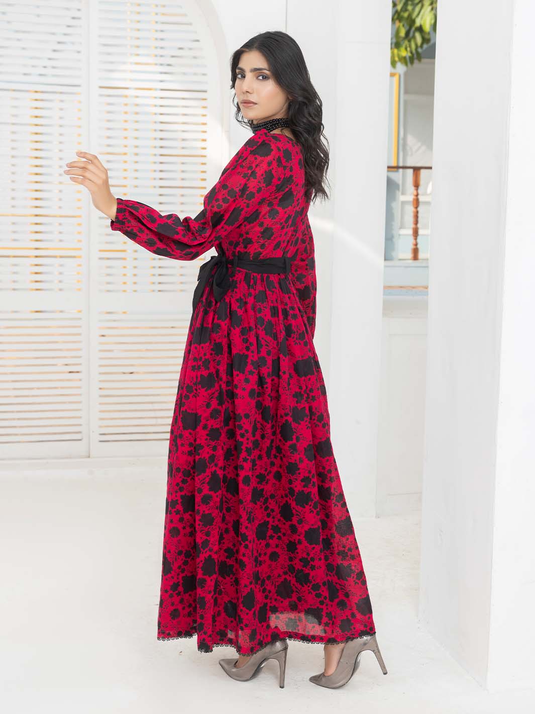 Red Printed Lawn Maxi