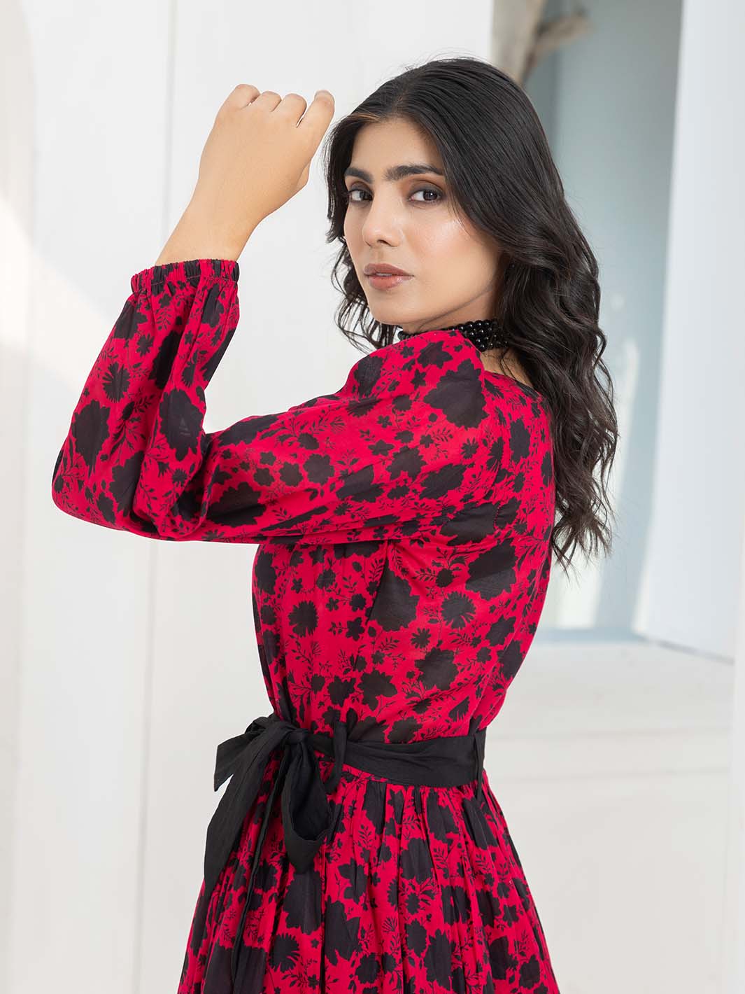 Red Printed Lawn Maxi