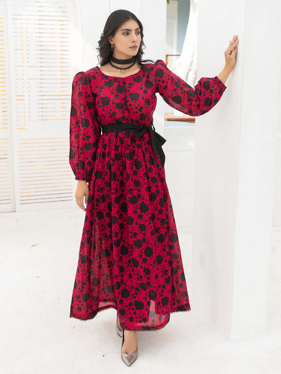 Red Printed Lawn Maxi