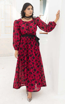 Red Printed Lawn Maxi