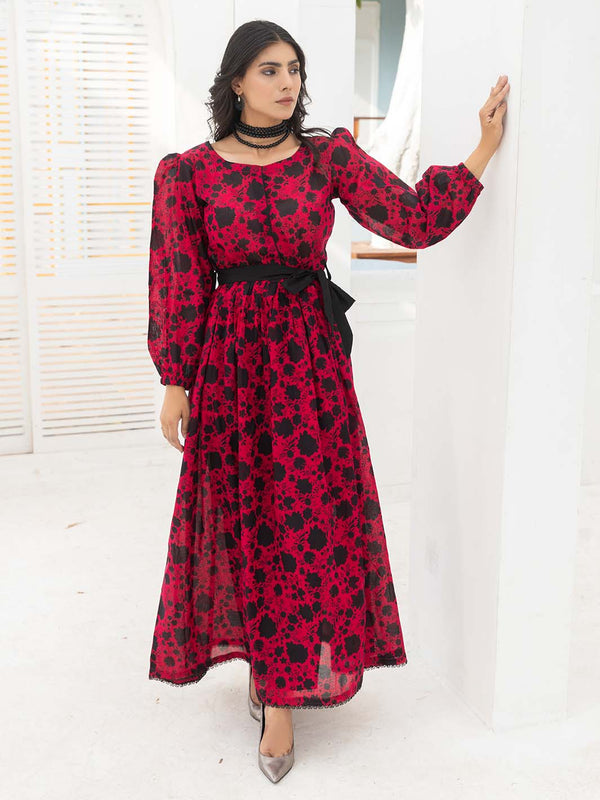 Red Printed Lawn Maxi