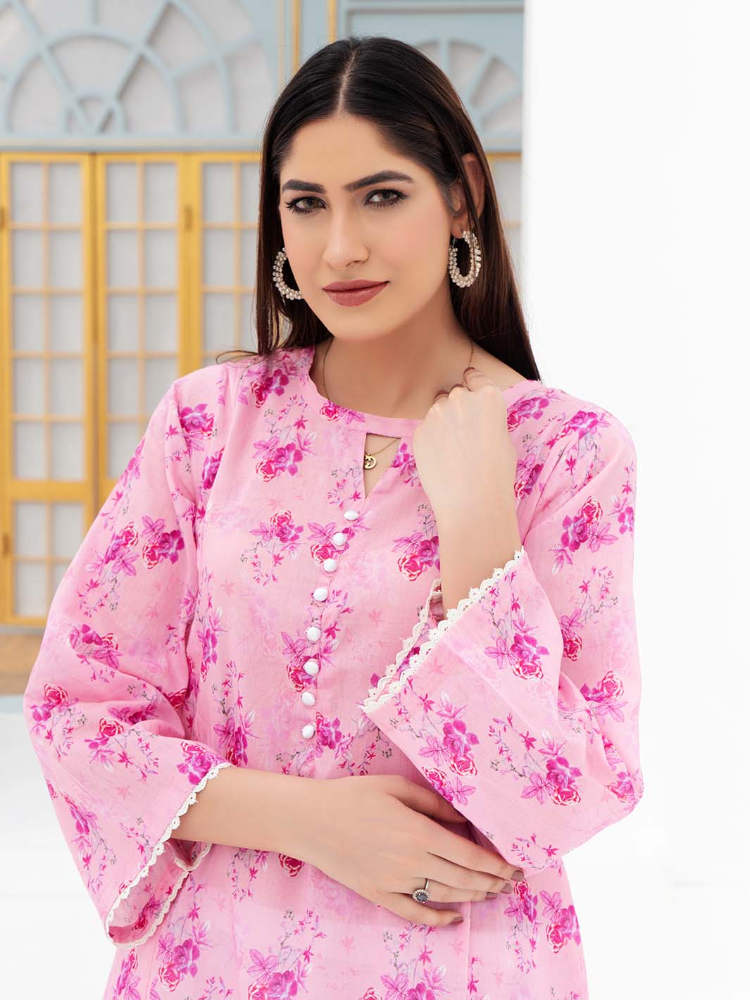 Pink Printed Lawn Co-Ord