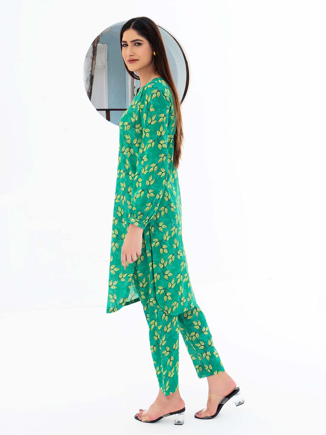 Green Printed Lawn Co-Ord