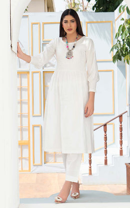 White Smoking Arabic Lawn Frock