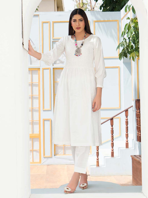 White Smoking Arabic Lawn Frock