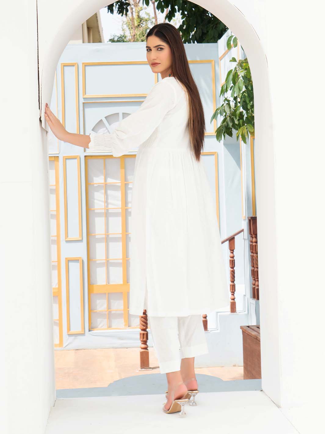 White Smoking Arabic Lawn Frock