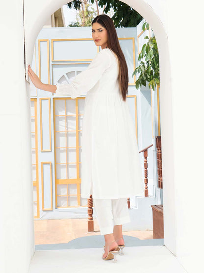 White Smoking Arabic Lawn Frock