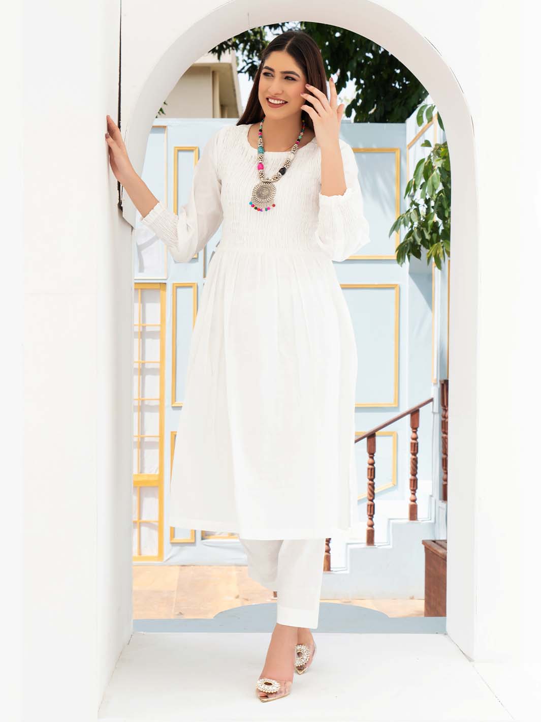 White Smoking Arabic Lawn Frock