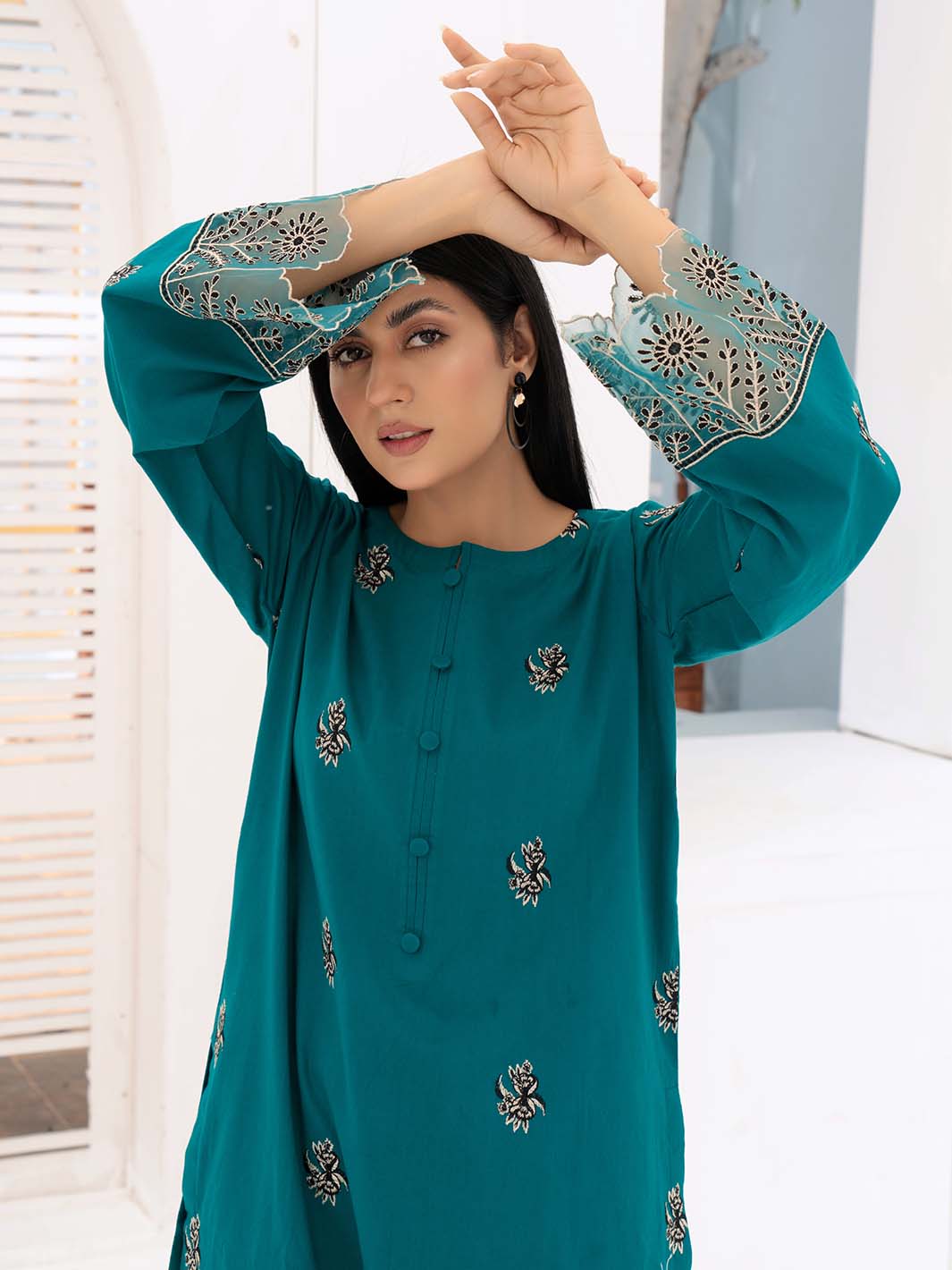 Green Embroidered Lawn Suit