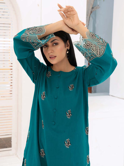 Teal Green Embroidered Lawn Suit