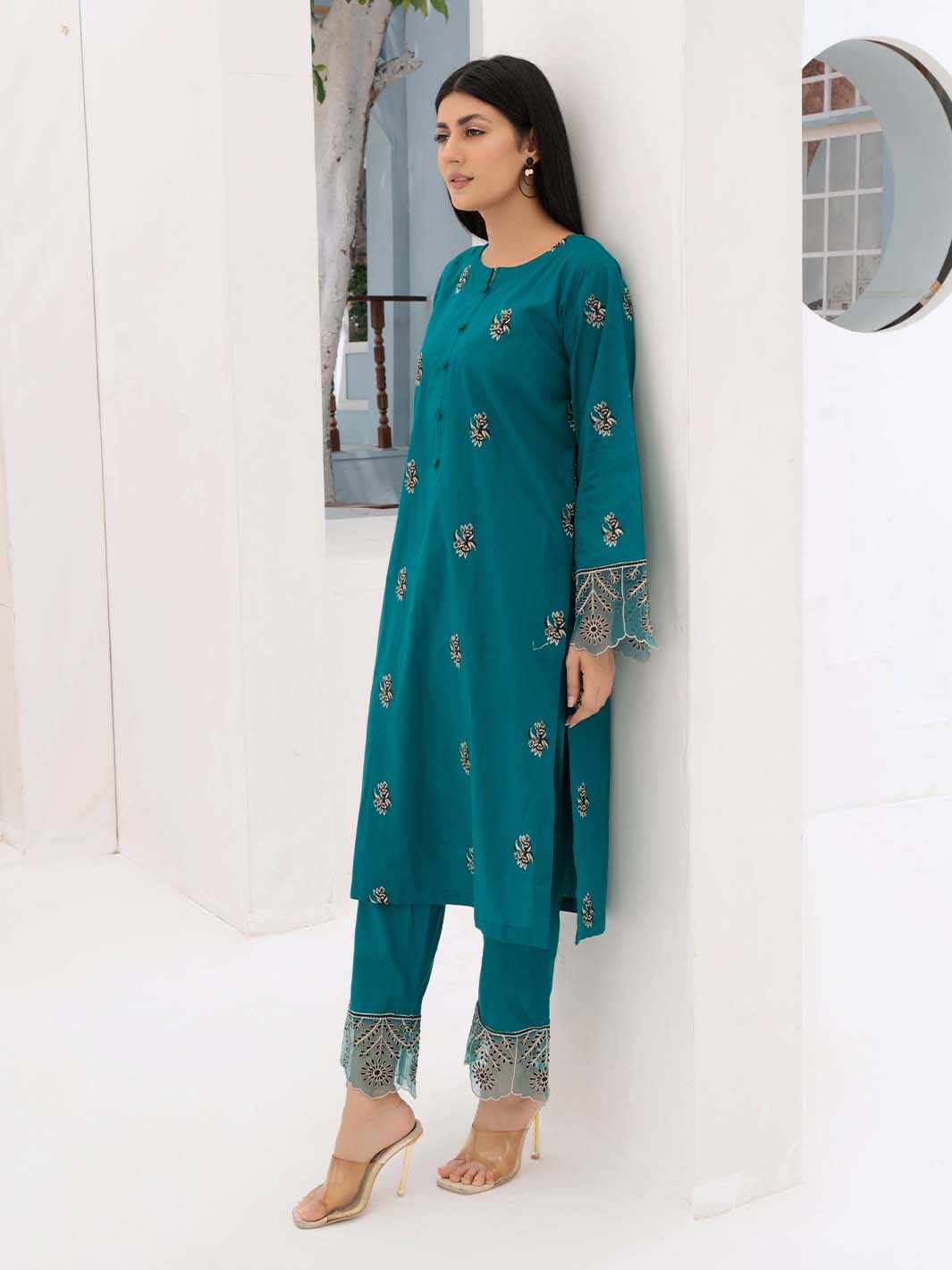 Green Embroidered Lawn Suit