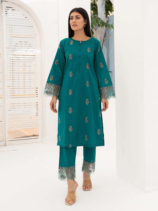 Teal Green Embroidered Lawn Suit