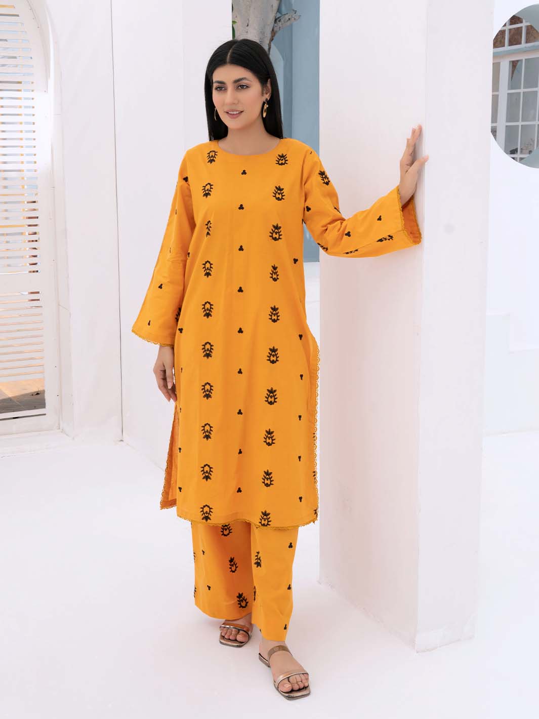Mustard  Embroidered Lawn Co Ord