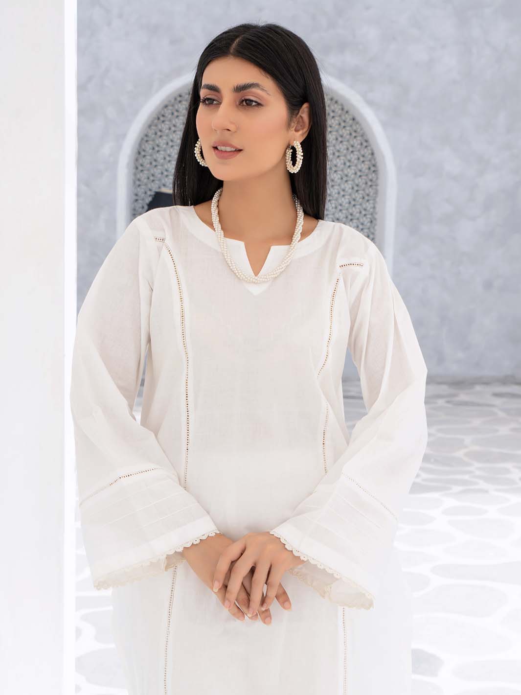 White Lace Work Lawn Co-Ord