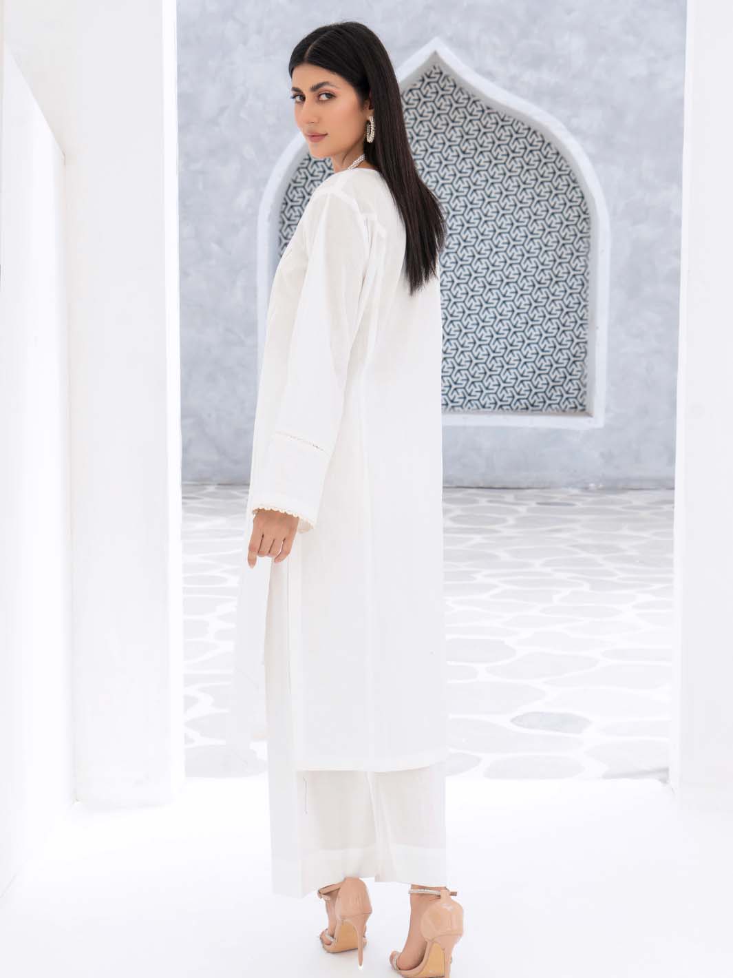 White Lace Work Lawn Co-Ord